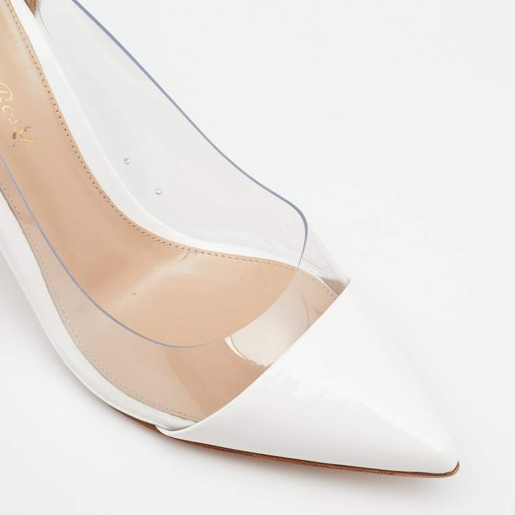 Pre Owned Gianvito Rossi White Patent Leather And PVC Plexi Pointed Toe Pumps Size 36.5