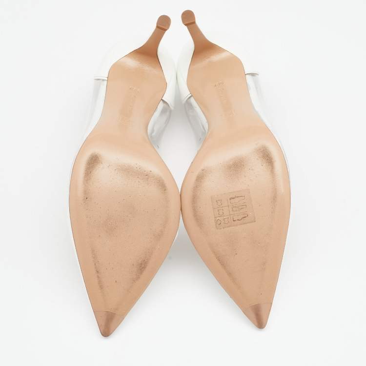 Pre Owned Gianvito Rossi White Patent Leather And PVC Plexi Pointed Toe Pumps Size 36.5