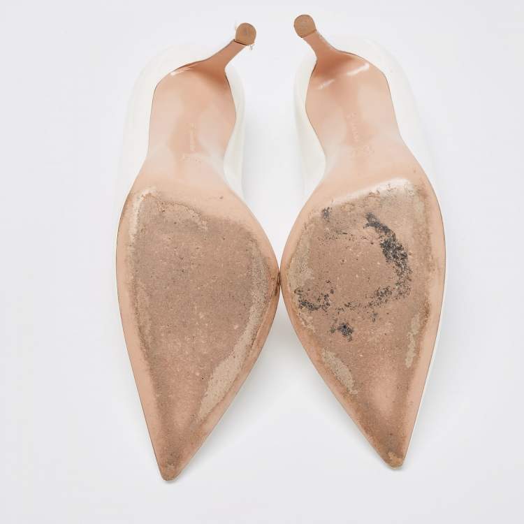 Pre Owned Gianvito Rossi White Patent Leather Pointed Toe Pumps Size 38