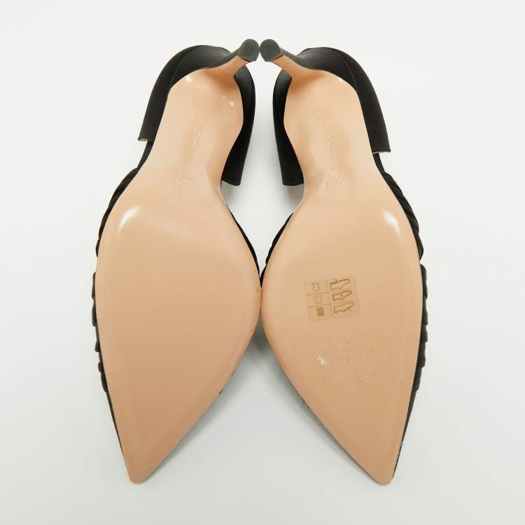 Pre Owned Gianvito Rossi Black Pleated Satin Crystal Embellished Pointed Toe Pumps Size 40