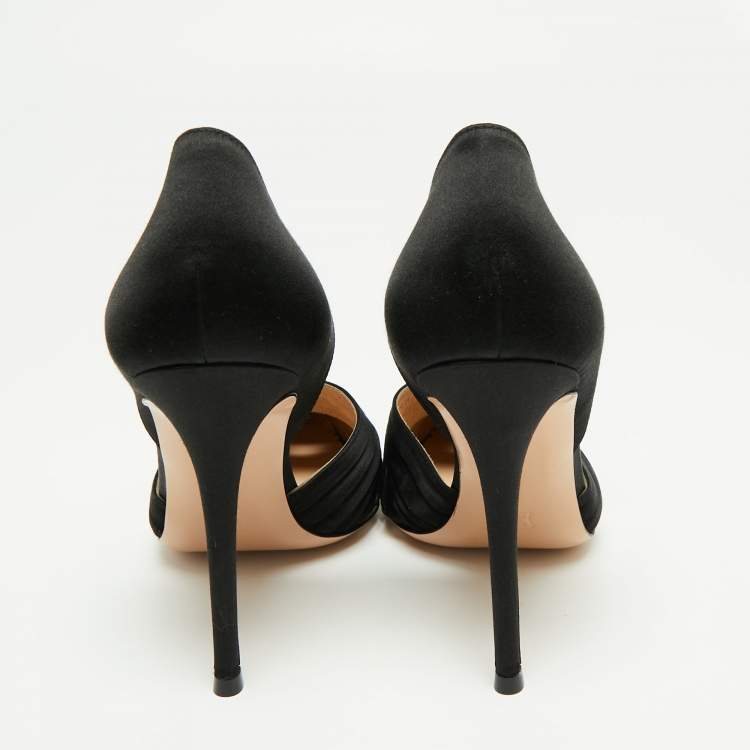 Pre Owned Gianvito Rossi Black Pleated Satin Crystal Embellished Pointed Toe Pumps Size 40