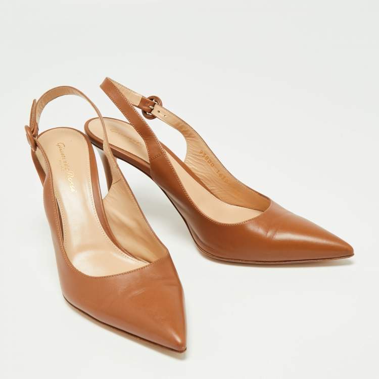 Pre Owned Gianvito Rossi Brown Leather Pointed Toe Slingback Sandals Size 39.5
