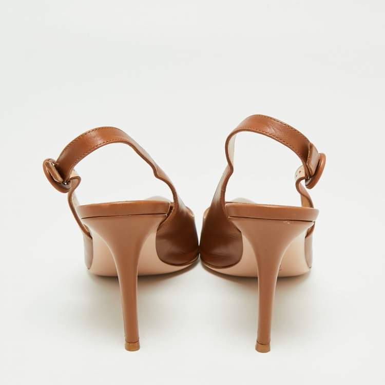 Pre Owned Gianvito Rossi Brown Leather Pointed Toe Slingback Sandals Size 39.5