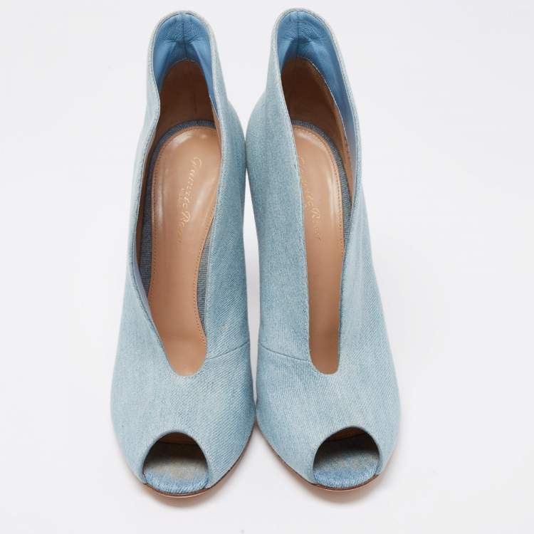 Pre Owned Gianvito Rossi Blue Denim Vamp Peep Toe Booties Size 41
