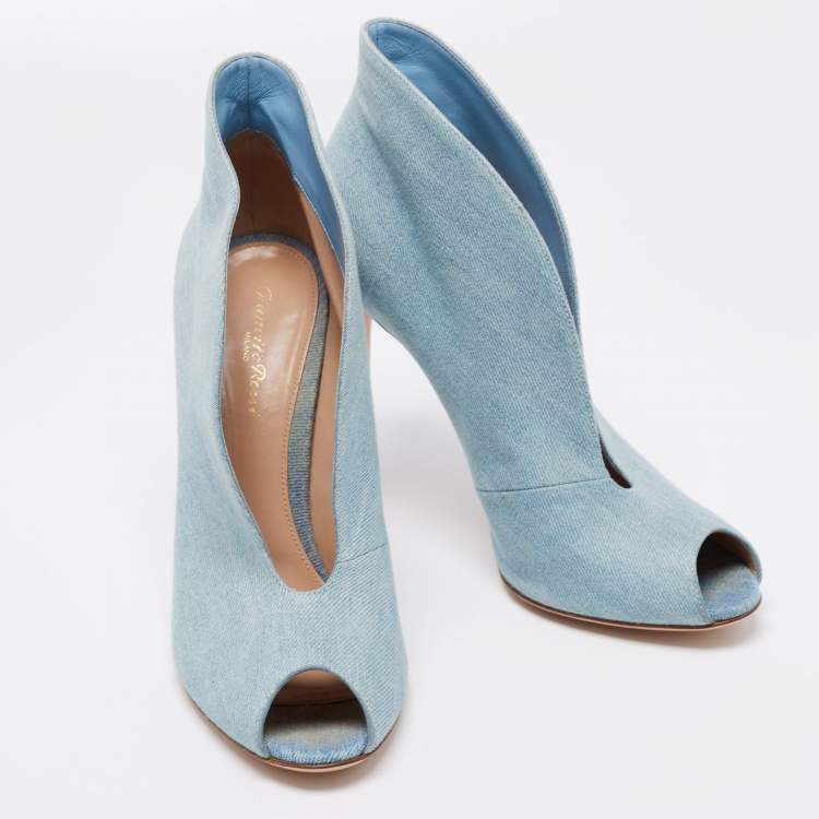 Pre Owned Gianvito Rossi Blue Denim Vamp Peep Toe Booties Size 41