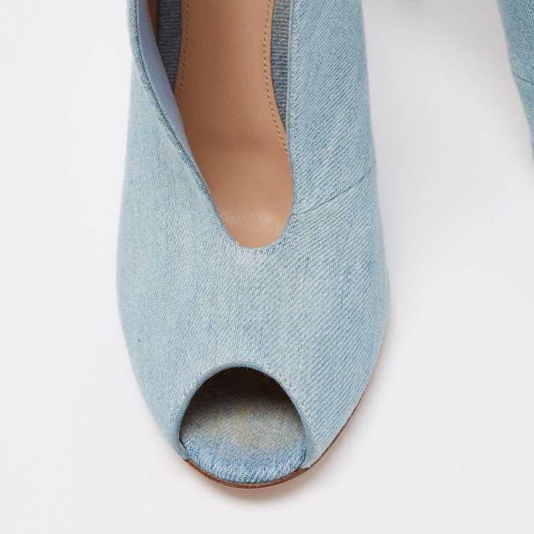 Pre Owned Gianvito Rossi Blue Denim Vamp Peep Toe Booties Size 41