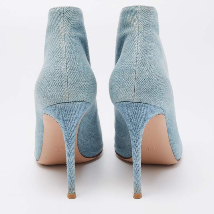 Pre Owned Gianvito Rossi Blue Denim Vamp Peep Toe Booties Size 41