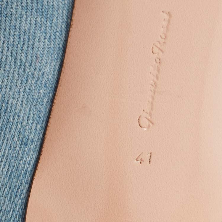 Pre Owned Gianvito Rossi Blue Denim Vamp Peep Toe Booties Size 41