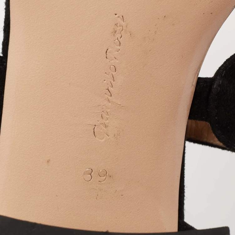 Pre Owned Gianvito Rossi Black Suede Gladiator Block Heel Sandals Size 39