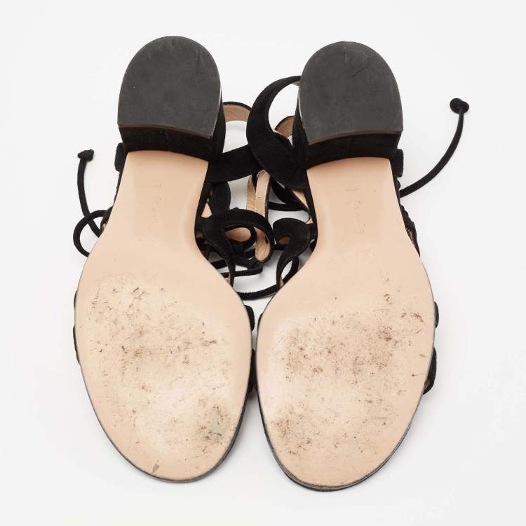 Pre Owned Gianvito Rossi Black Suede Gladiator Block Heel Sandals Size 39