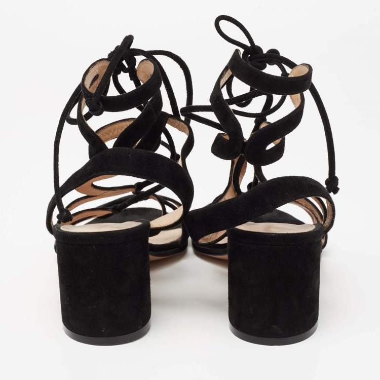 Pre Owned Gianvito Rossi Black Suede Gladiator Block Heel Sandals Size 39