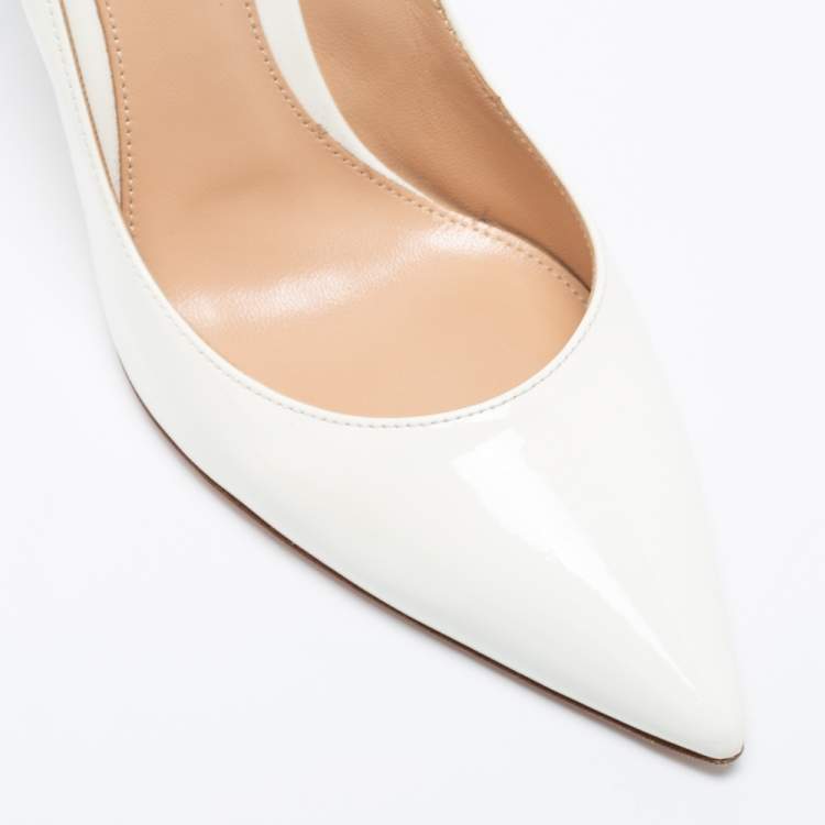 Pre Owned Gianvito Rossi White Patent Leather Pointed Toe Pumps Size 38.5