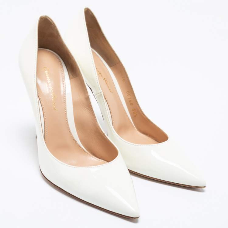 Pre Owned Gianvito Rossi White Patent Leather Pointed Toe Pumps Size 38.5
