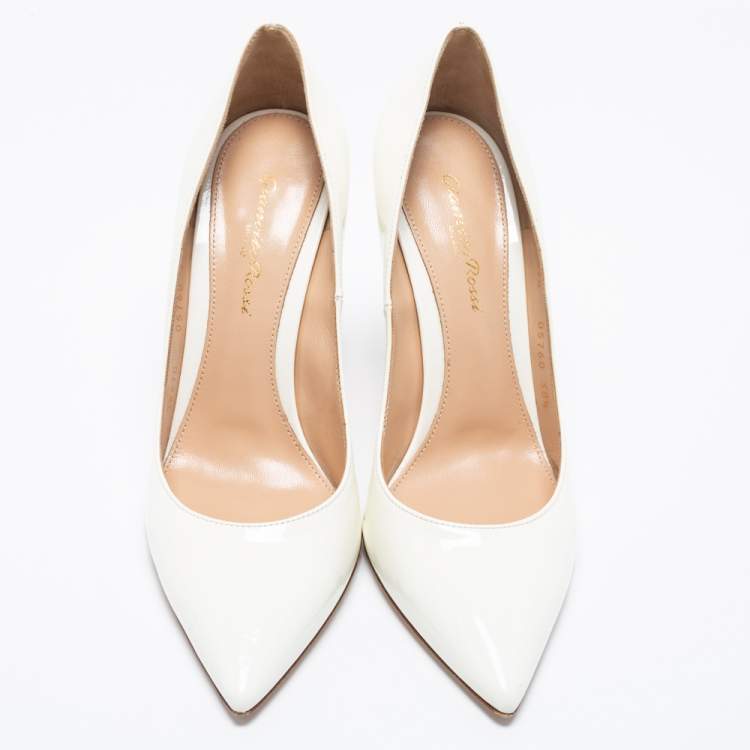 Pre Owned Gianvito Rossi White Patent Leather Pointed Toe Pumps Size 38.5