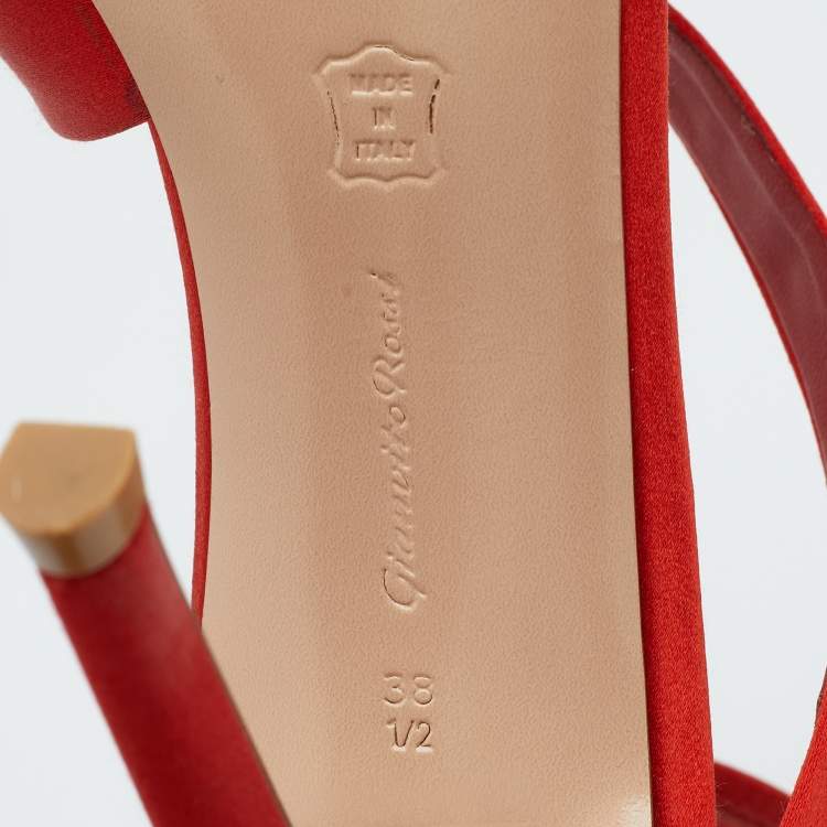 Pre Owned Gianvito Rossi Red Satin Opera Twirl Ankle Wrap Sandals Size 38.5
