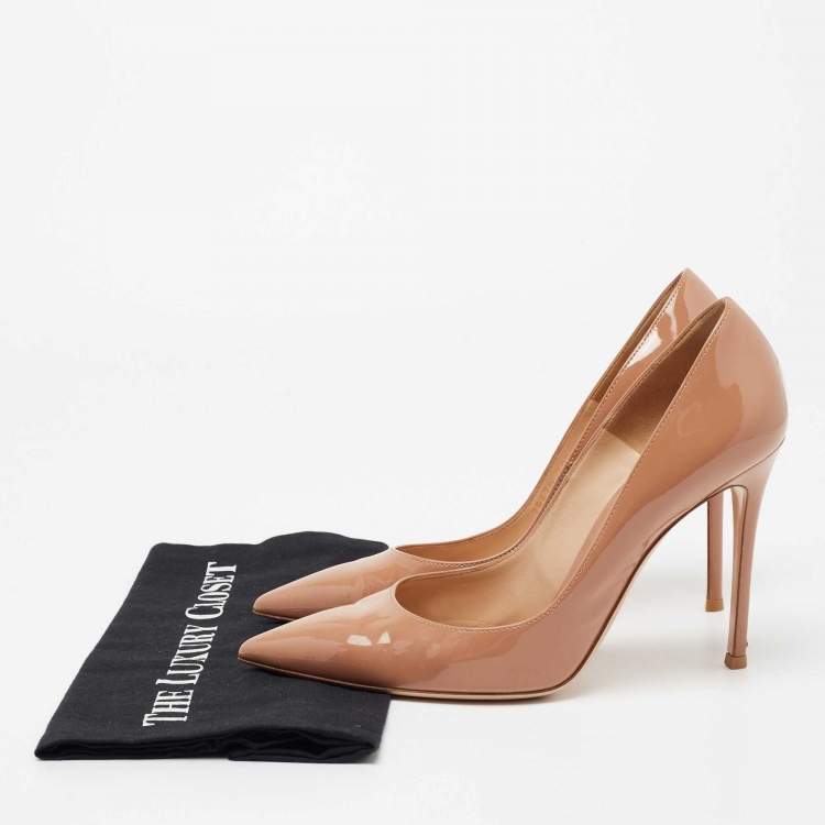 Pre Owned Gianvito Rossi Beige Patent Leather Ellipsis Pumps Size 40.5