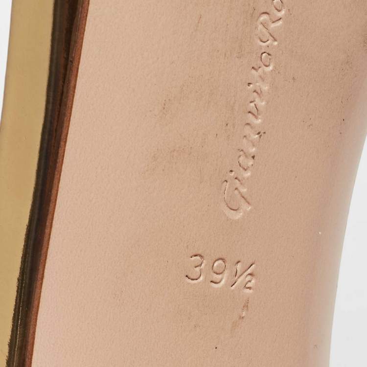 Pre Owned Gianvito Rossi Gold Laminated Leather Asymmetric Platform Sandals Size 39.5