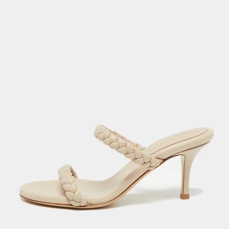 Gianvito Rossi Beige Leather Braided Strap Slip On Sandals Size 36