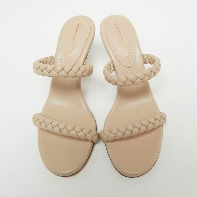 Pre Owned Gianvito Rossi Beige Leather Braided Strap Slip On Sandals Size 36