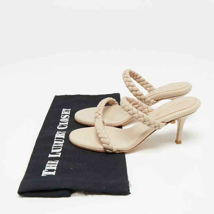 Pre Owned Gianvito Rossi Beige Leather Braided Strap Slip On Sandals Size 36
