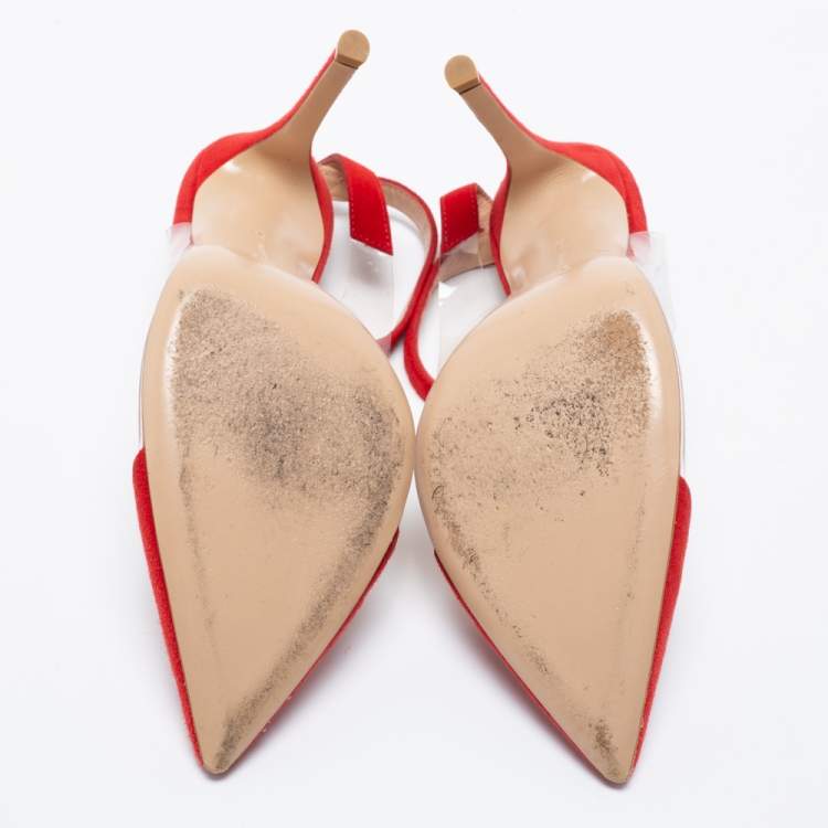 Pre Owned Gianvito Rossi Red Suede and PVC Ankle Strap Pumps Size 37.5
