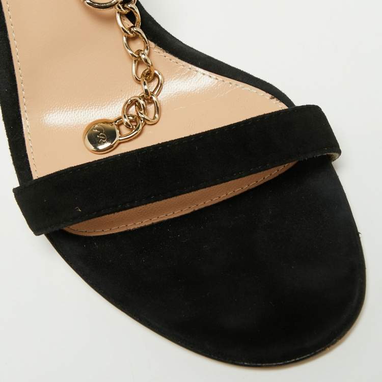 Pre Owned Gianvito Rossi Black  Suede Debbie Chain Ankle Strap Sandals Size 39