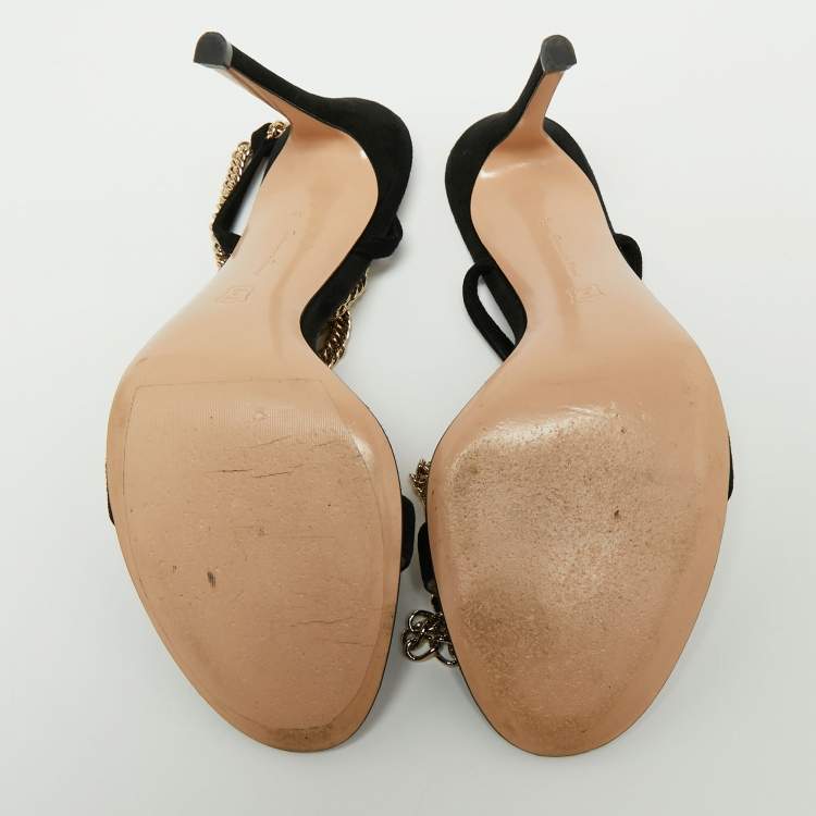 Pre Owned Gianvito Rossi Black  Suede Debbie Chain Ankle Strap Sandals Size 39