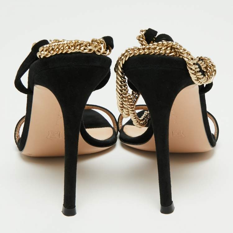Pre Owned Gianvito Rossi Black  Suede Debbie Chain Ankle Strap Sandals Size 39