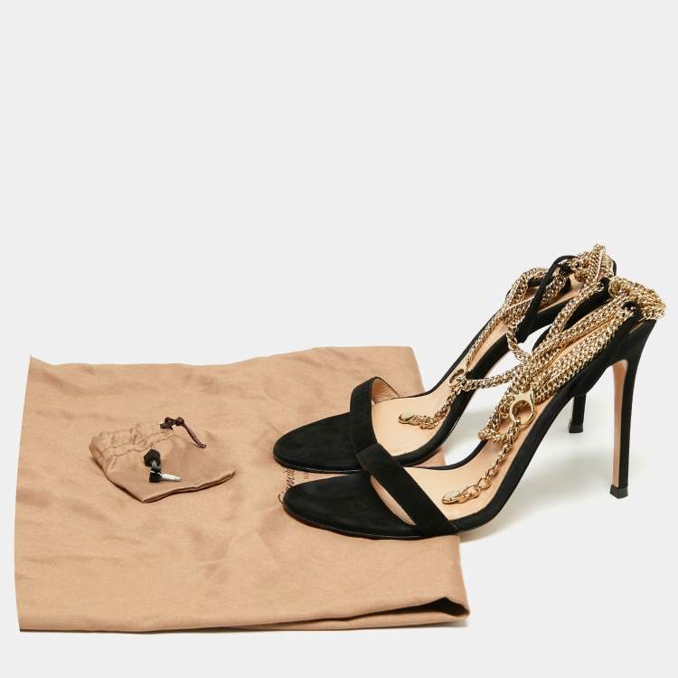 Pre Owned Gianvito Rossi Black  Suede Debbie Chain Ankle Strap Sandals Size 39