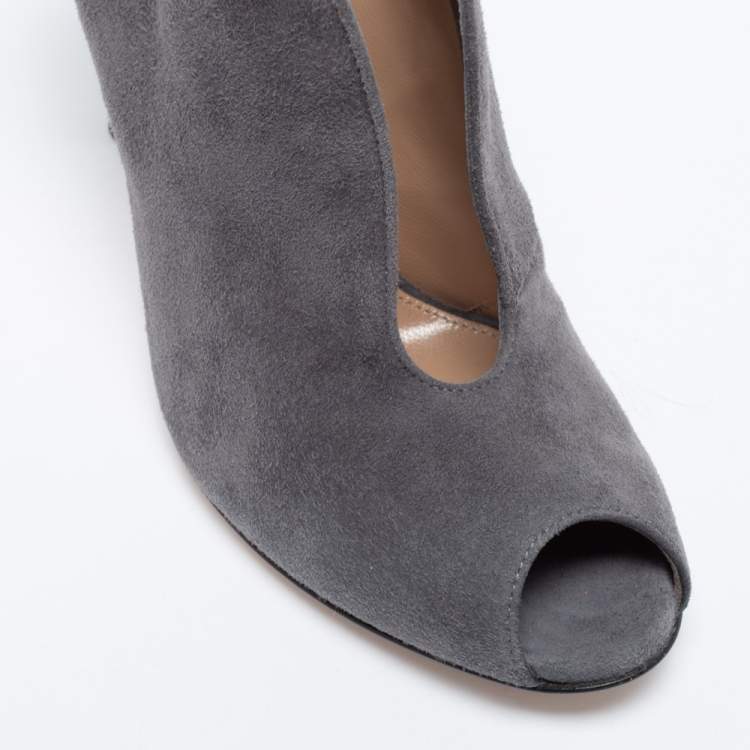Pre Owned Gianvito Rossi Grey Suede Vamp Peep Toe Booties Size 37.5
