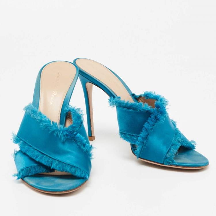 Pre Owned Gianvito Rossi Blue Satin Slide Sandals Size 38.5