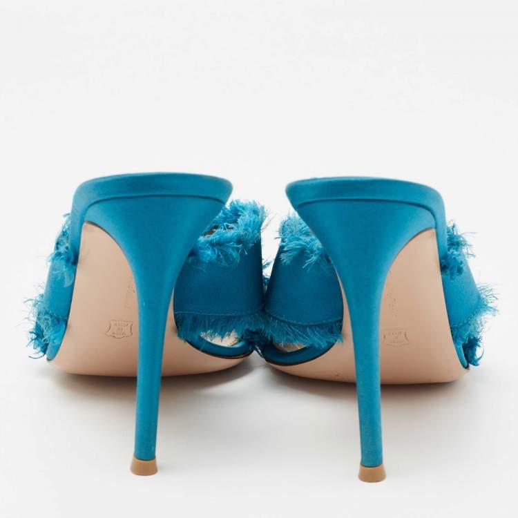 Pre Owned Gianvito Rossi Blue Satin Slide Sandals Size 38.5