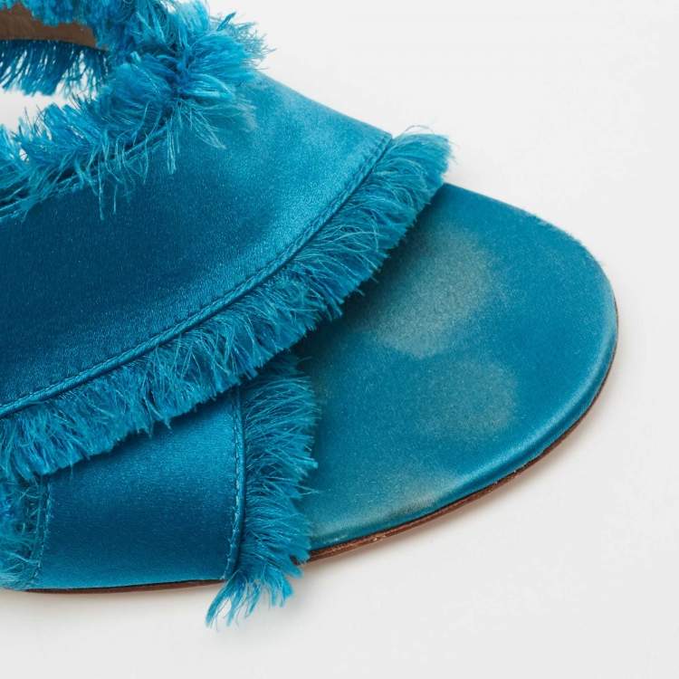 Pre Owned Gianvito Rossi Blue Satin Slide Sandals Size 38.5