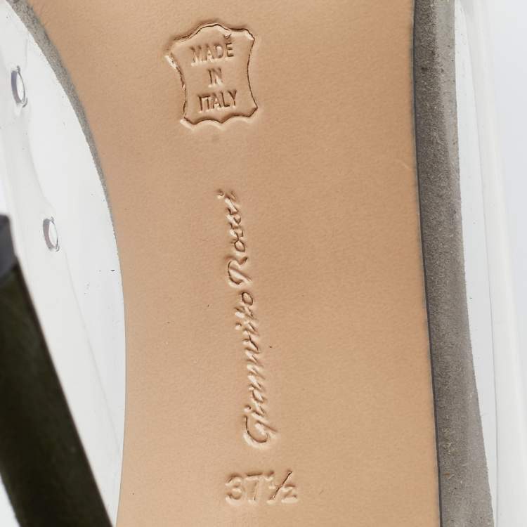 Pre Owned Gianvito Rossi Black/Green Suede And PVC Plexi Pointed Toe Pumps Size 37.5