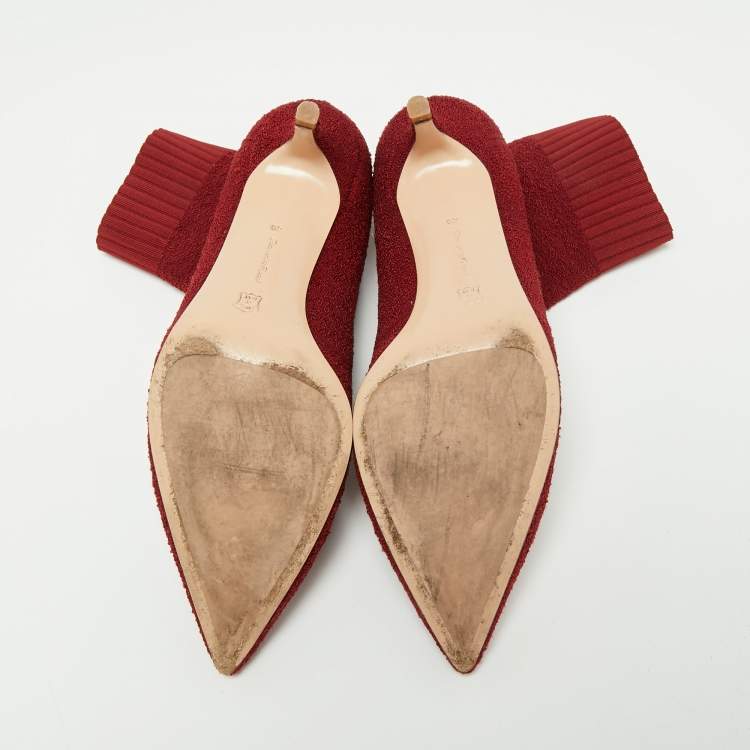 Pre Owned Gianvito Rossi Red Knit Fabric Sock Ankle Boots Size 40