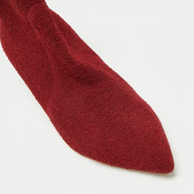 Pre Owned Gianvito Rossi Red Knit Fabric Sock Ankle Boots Size 40