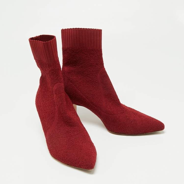Pre Owned Gianvito Rossi Red Knit Fabric Sock Ankle Boots Size 40
