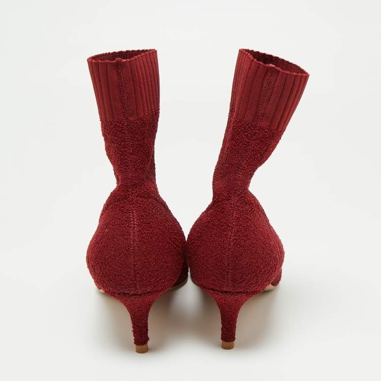 Pre Owned Gianvito Rossi Red Knit Fabric Sock Ankle Boots Size 40