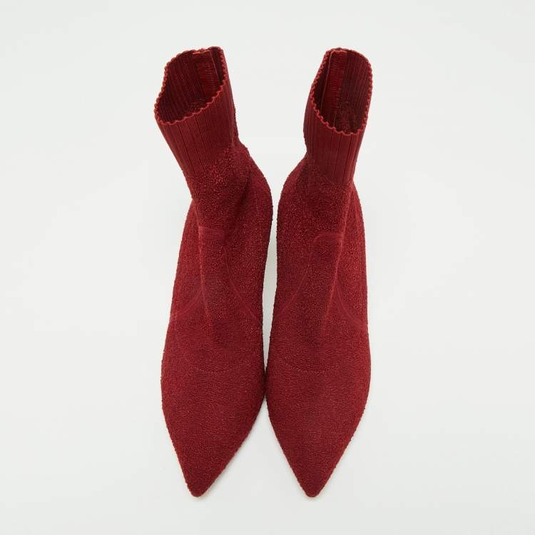Pre Owned Gianvito Rossi Red Knit Fabric Sock Ankle Boots Size 40