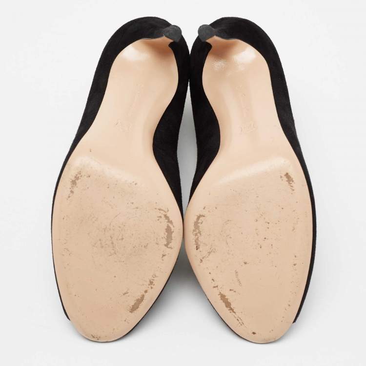 Pre Owned Gianvito Rossi Black Suede Vamp Peep-Toe Booties Size 39