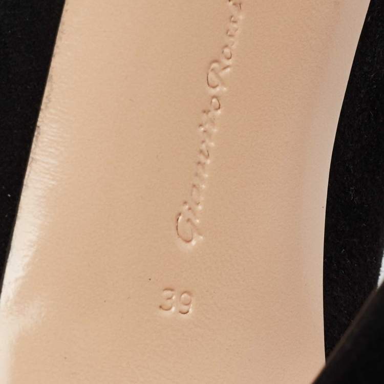 Pre Owned Gianvito Rossi Black Suede Vamp Peep-Toe Booties Size 39