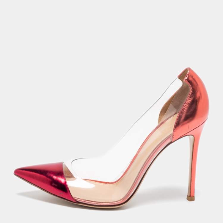 Pre Owned Gianvito Rossi Metallic Two-Tone Leather and PVC Plexi Pumps Size 39