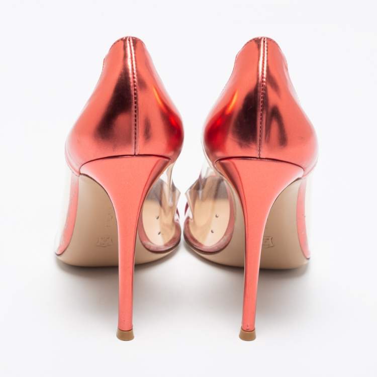 Pre Owned Gianvito Rossi Metallic Two-Tone Leather and PVC Plexi Pumps Size 39