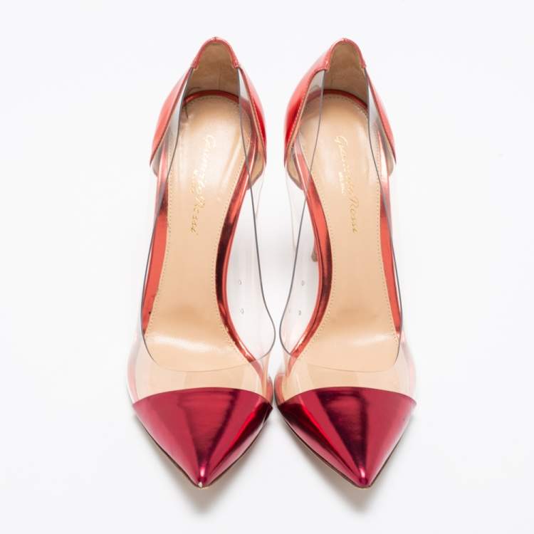 Pre Owned Gianvito Rossi Metallic Two-Tone Leather and PVC Plexi Pumps Size 39