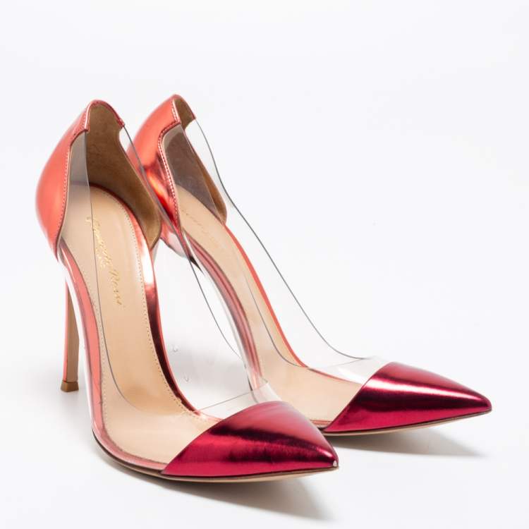 Pre Owned Gianvito Rossi Metallic Two-Tone Leather and PVC Plexi Pumps Size 39