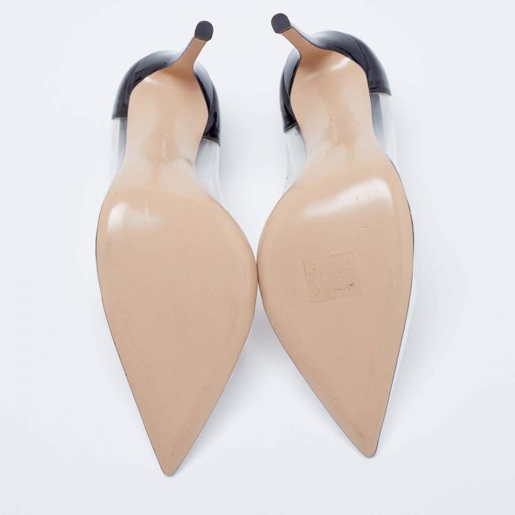 Pre Owned Gianvito Rossi Black/White Patent  Leather and PVC Plexi Pumps Size 41