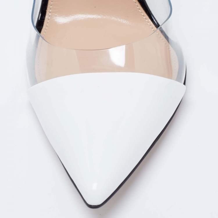 Pre Owned Gianvito Rossi Black/White Patent  Leather and PVC Plexi Pumps Size 41