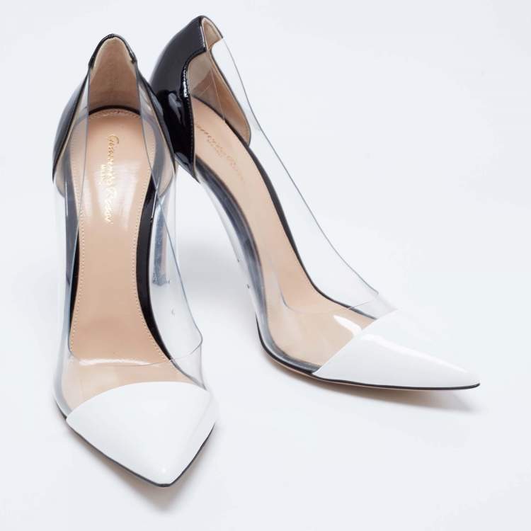 Pre Owned Gianvito Rossi Black/White Patent  Leather and PVC Plexi Pumps Size 41
