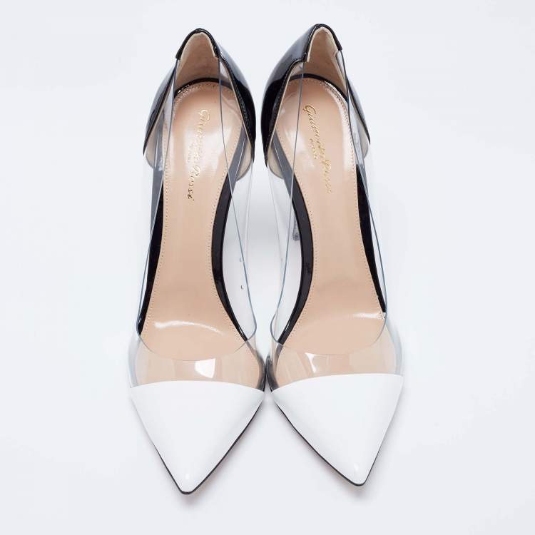 Pre Owned Gianvito Rossi Black/White Patent  Leather and PVC Plexi Pumps Size 41