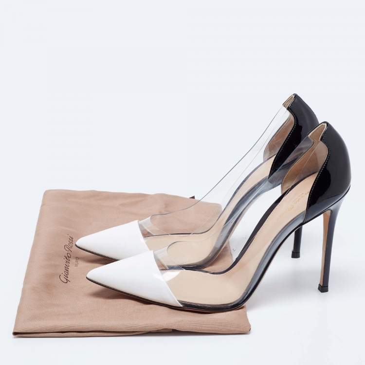 Pre Owned Gianvito Rossi Black/White Patent  Leather and PVC Plexi Pumps Size 41